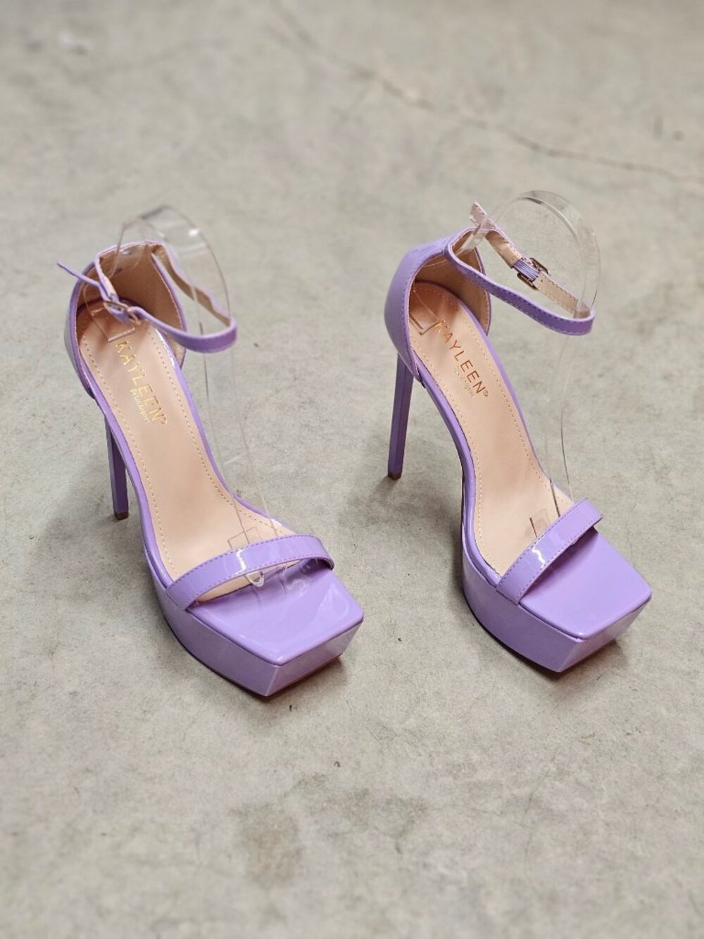 Lilac Platform Stiletto Heels With Ankle Strap Patent Finish - Picture 4 of 16
